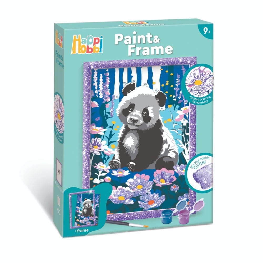 Set de pictura pe numere, Happi Hobbi, Picteaza si inrameaza, Panda visator