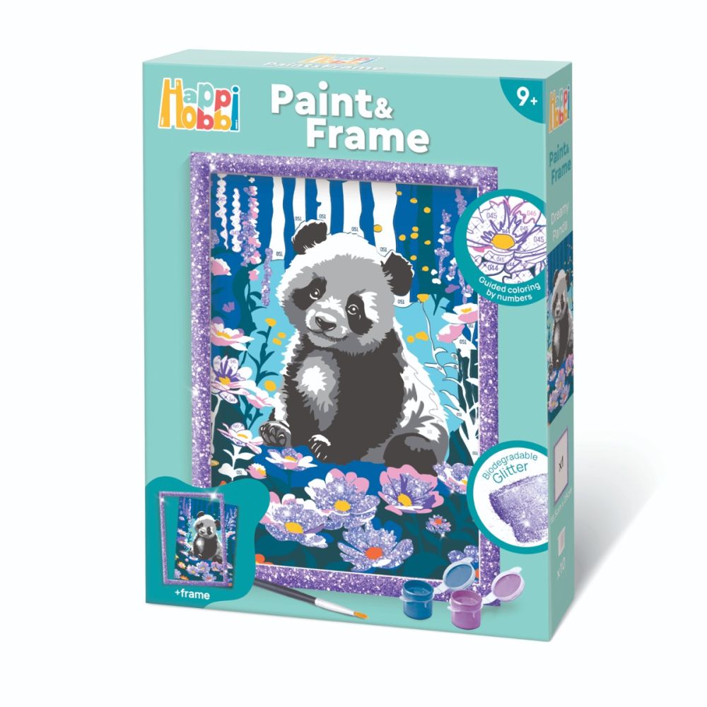 Set de pictura pe numere, Happi Hobbi, Picteaza si inrameaza, Panda visator