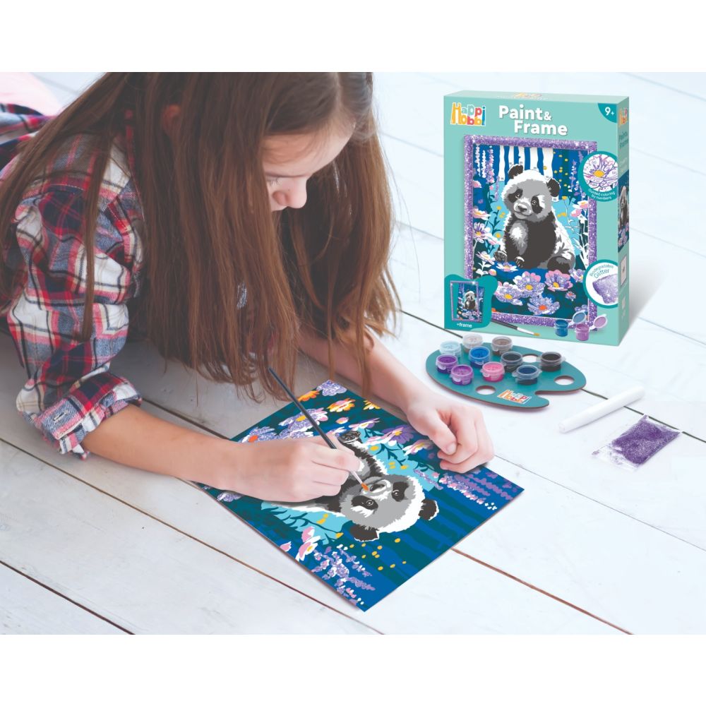 Set de pictura pe numere, Happi Hobbi, Picteaza si inrameaza, Panda visator