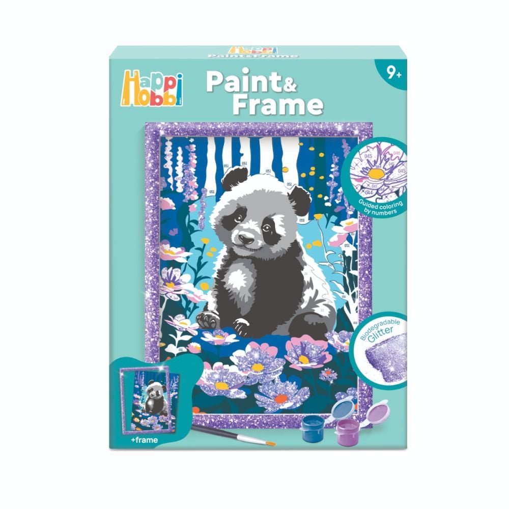 Set de pictura pe numere, Happi Hobbi, Picteaza si inrameaza, Panda visator