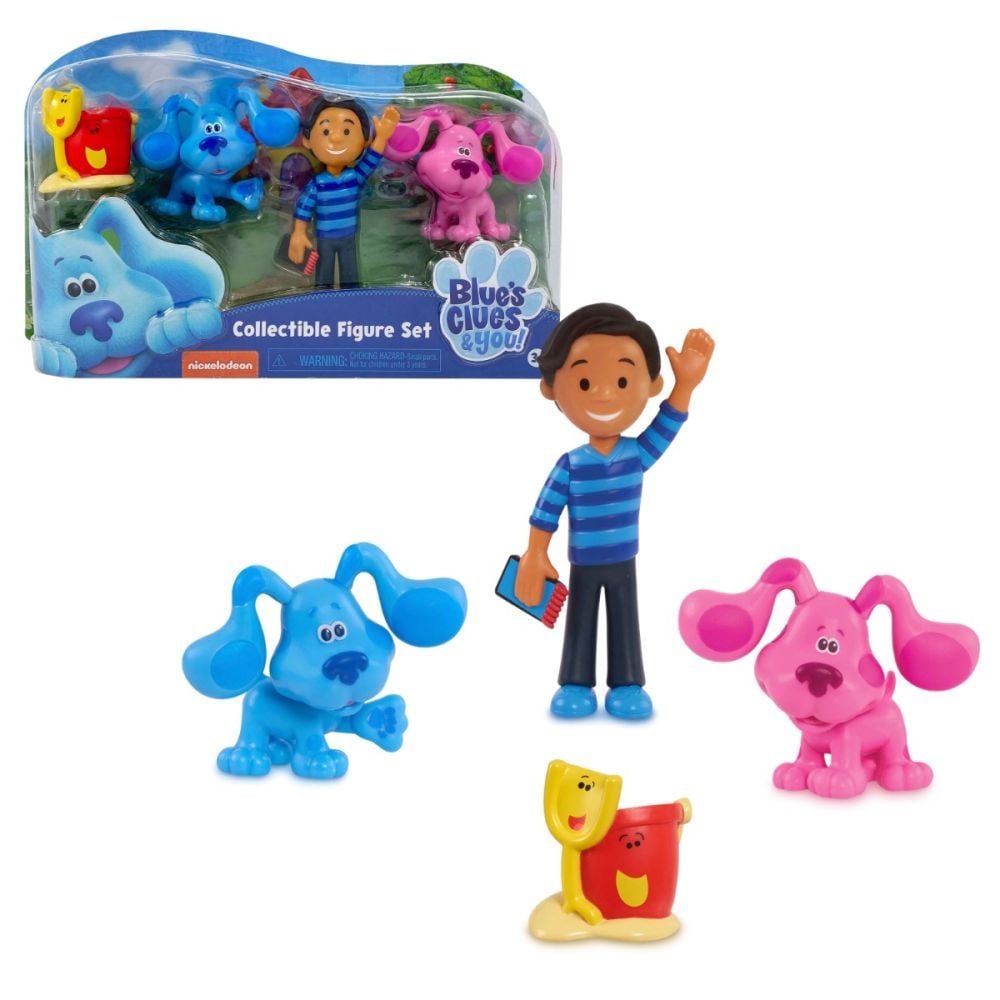 Set 4 figurine, Blues Clues and You, Blue, Magenta, Josh si Shovel and Pail