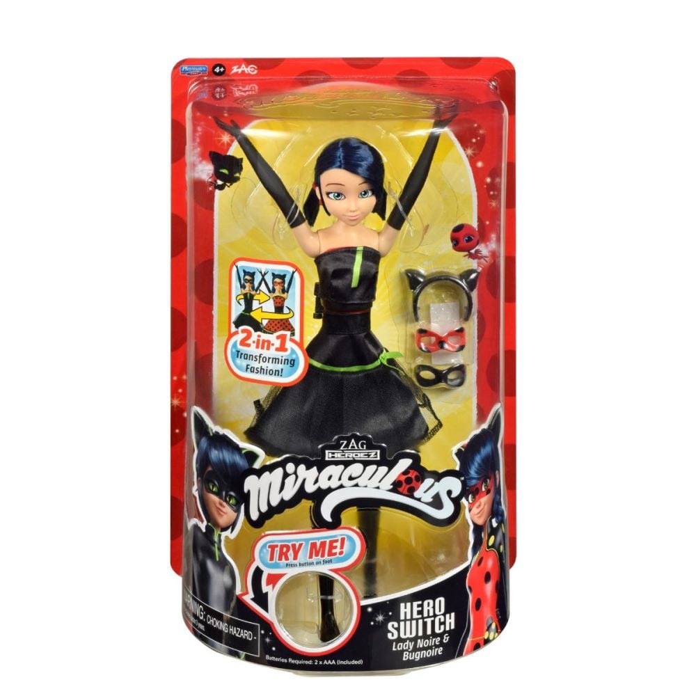 Papusa Marinette 2 in 1, Miraculous Ladybug, Hero Switch