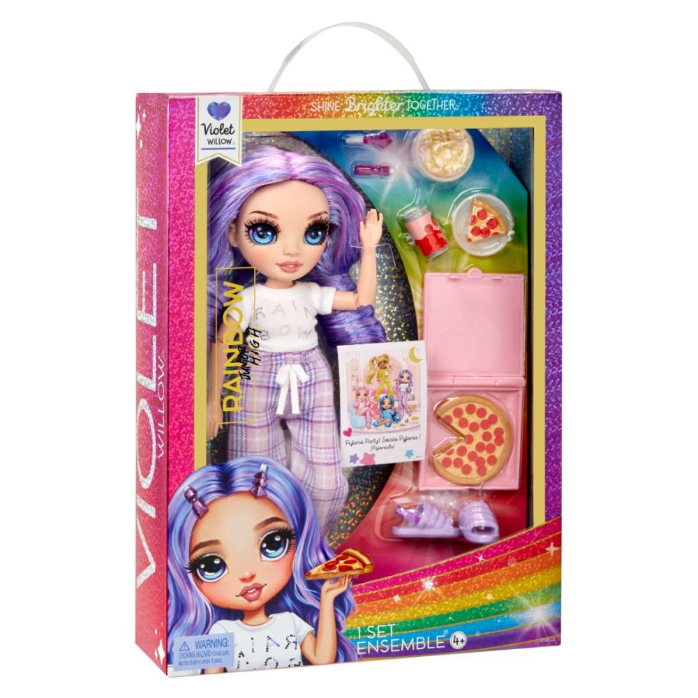 Papusa Rainbow High Junior, Pj Party, Violet Willow, 503705EUC