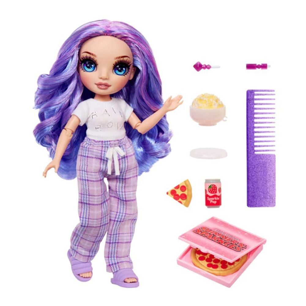 Papusa Rainbow High Junior, Pj Party, Violet Willow, 503705EUC