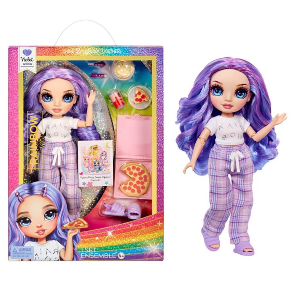 Papusa Rainbow High Junior, Pj Party, Violet Willow, 503705EUC