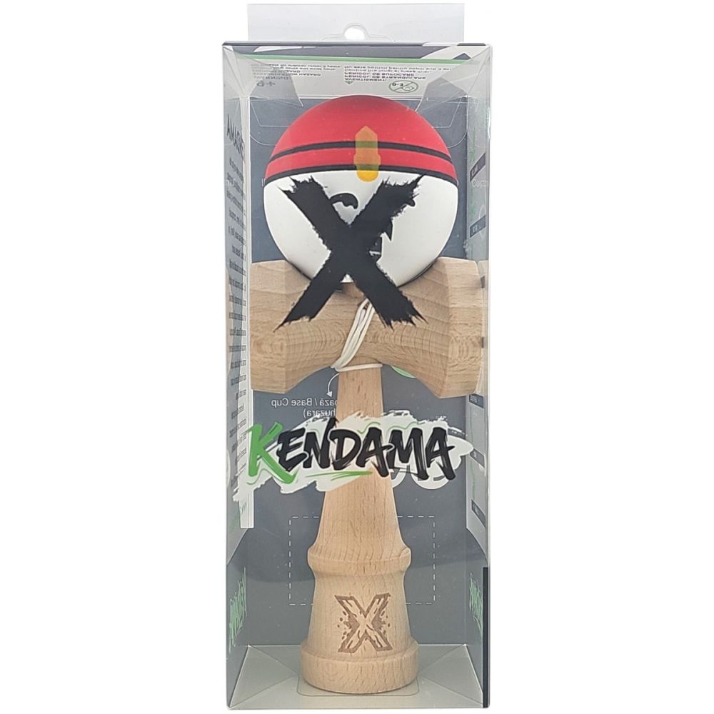 Jucarie de indemanare din lemn, Kendama X, Super Sticky, 18 cm, Rosu, Alb, Galben