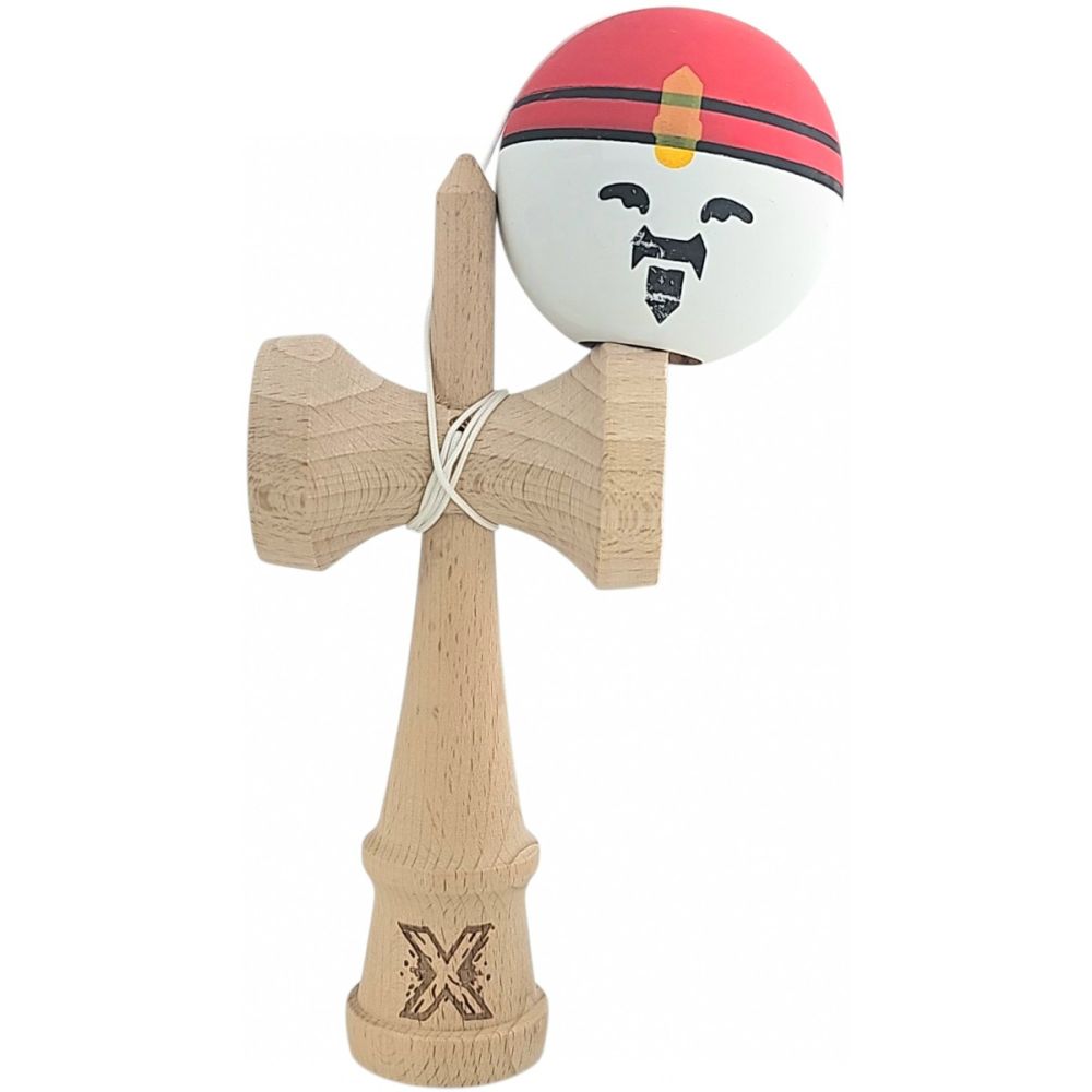 Jucarie de indemanare din lemn, Kendama X, Super Sticky, 18 cm, Rosu, Alb, Galben