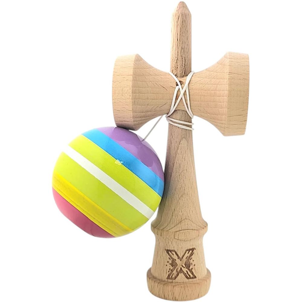 Jucarie de indemanare din lemn, Kendama X, Super Sticky, 18 cm, Multicolor