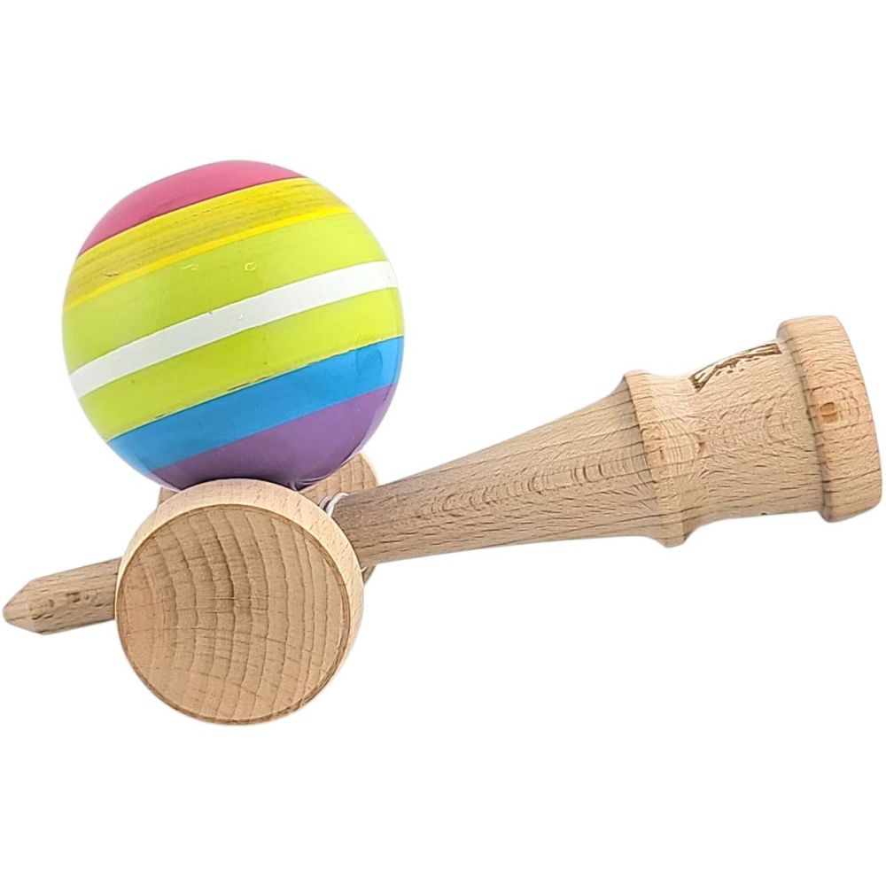 Jucarie de indemanare din lemn, Kendama X, Super Sticky, 18 cm, Multicolor