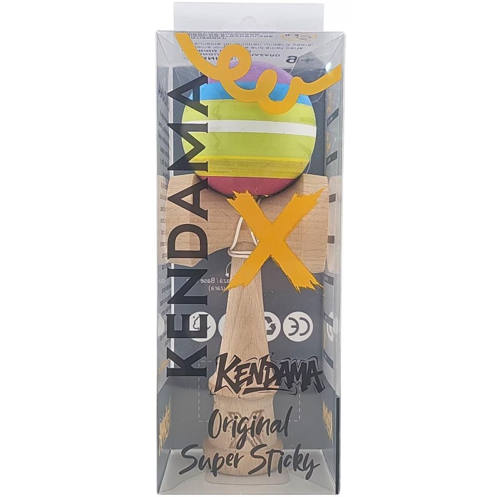 Jucarie de indemanare din lemn, Kendama X, Super Sticky, 18 cm, Multicolor