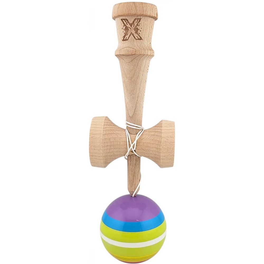 Jucarie de indemanare din lemn, Kendama X, Super Sticky, 18 cm, Multicolor