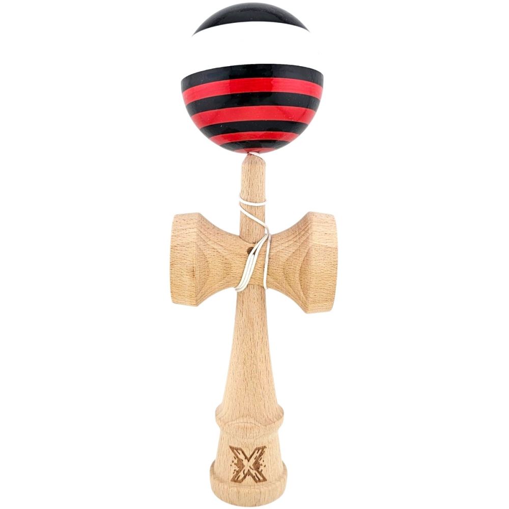 Jucarie de indemanare din lemn, Kendama X, Super Sticky, 18 cm, Rosu, Negru, Alb
