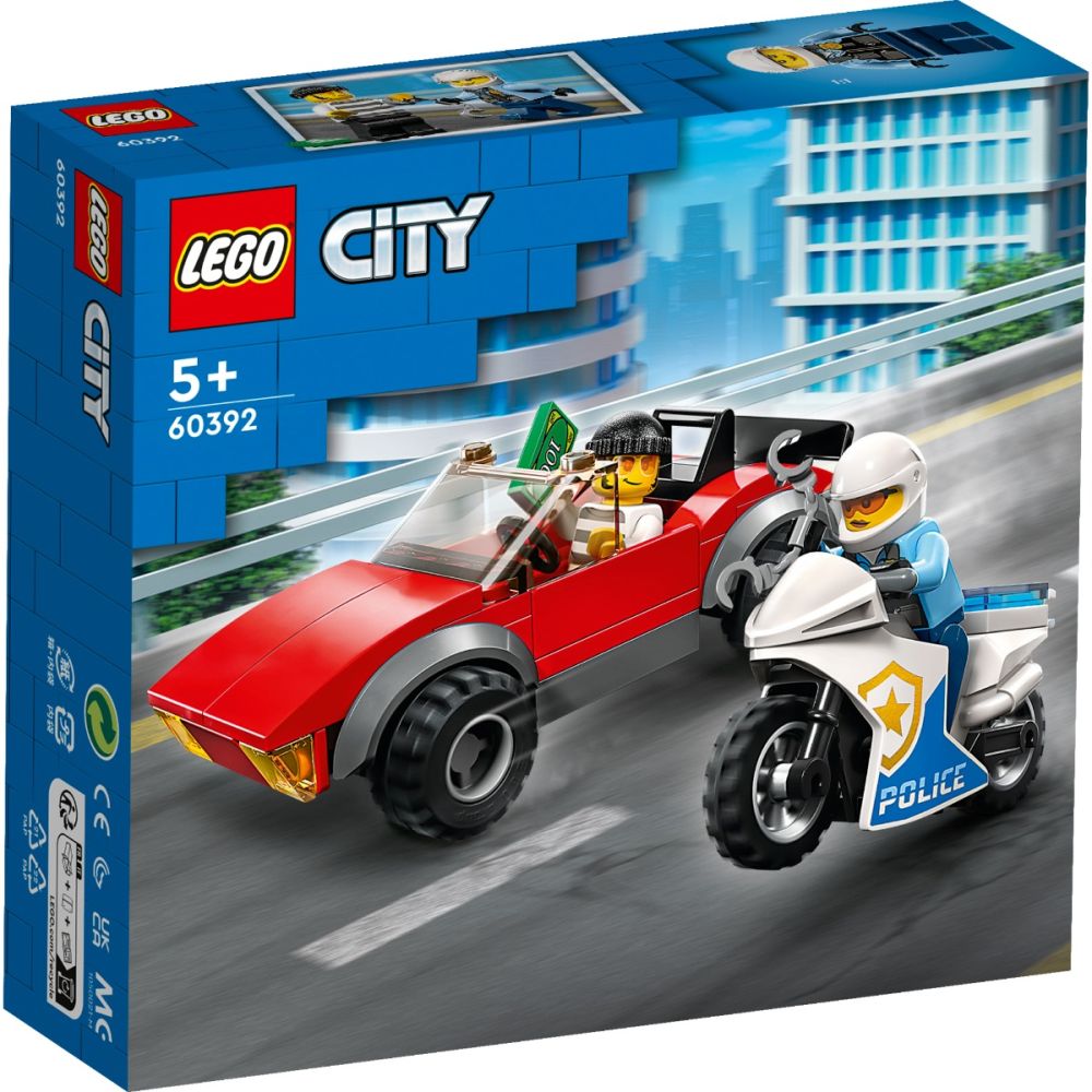 LEGO® City - Politist pe motocicleta in urmarirea unei masini (60392)