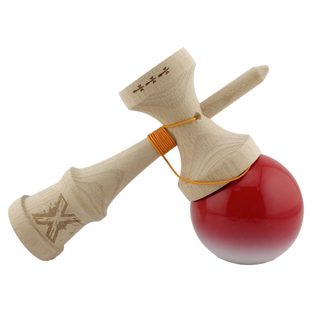 Jucarie de indemanare din lemn, Kendama X, Flippy Big Cups V2, Super Sticky, Gradient Rosu, Alb