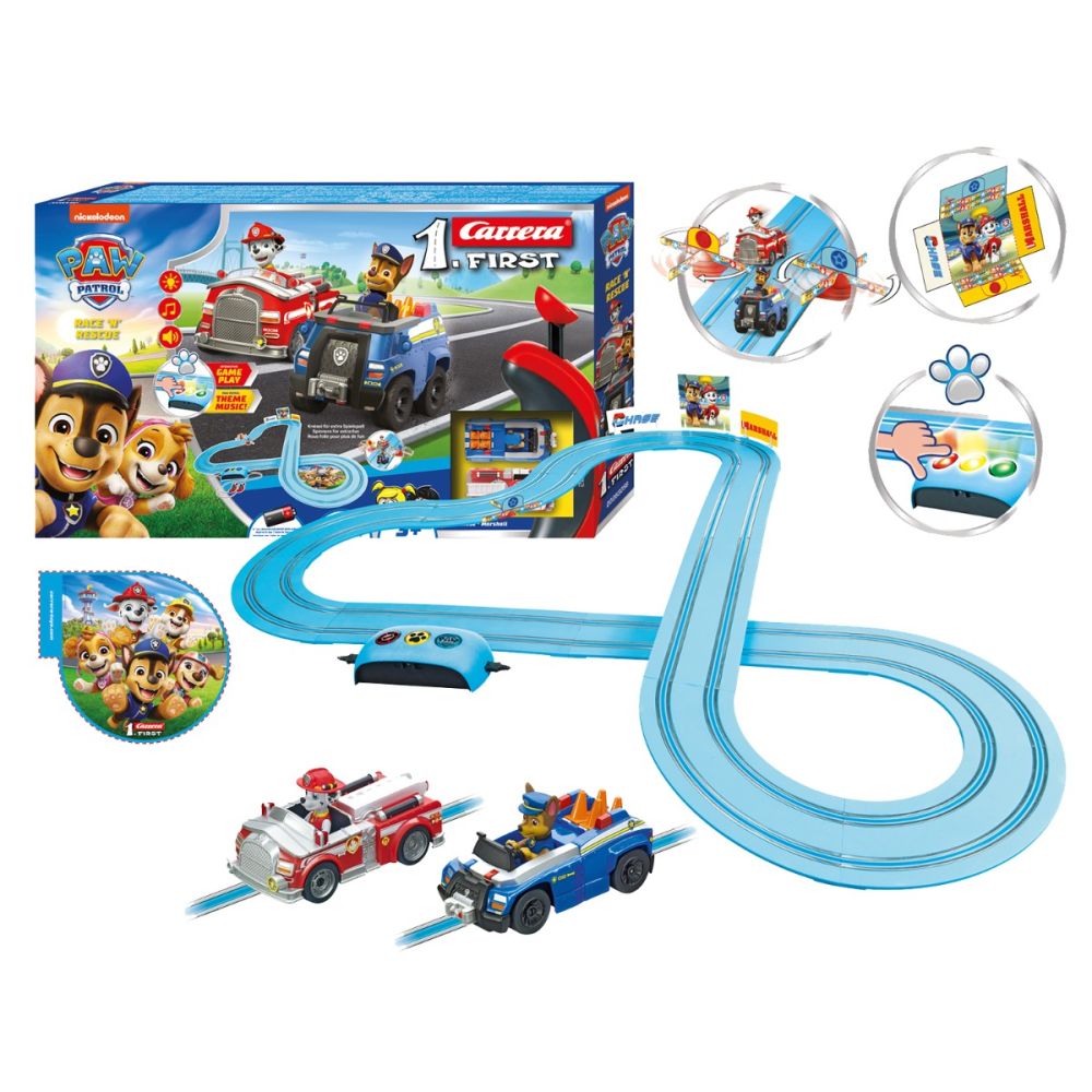 Set pista de curse cu 2 masinute, Carrera, Race and Rescue