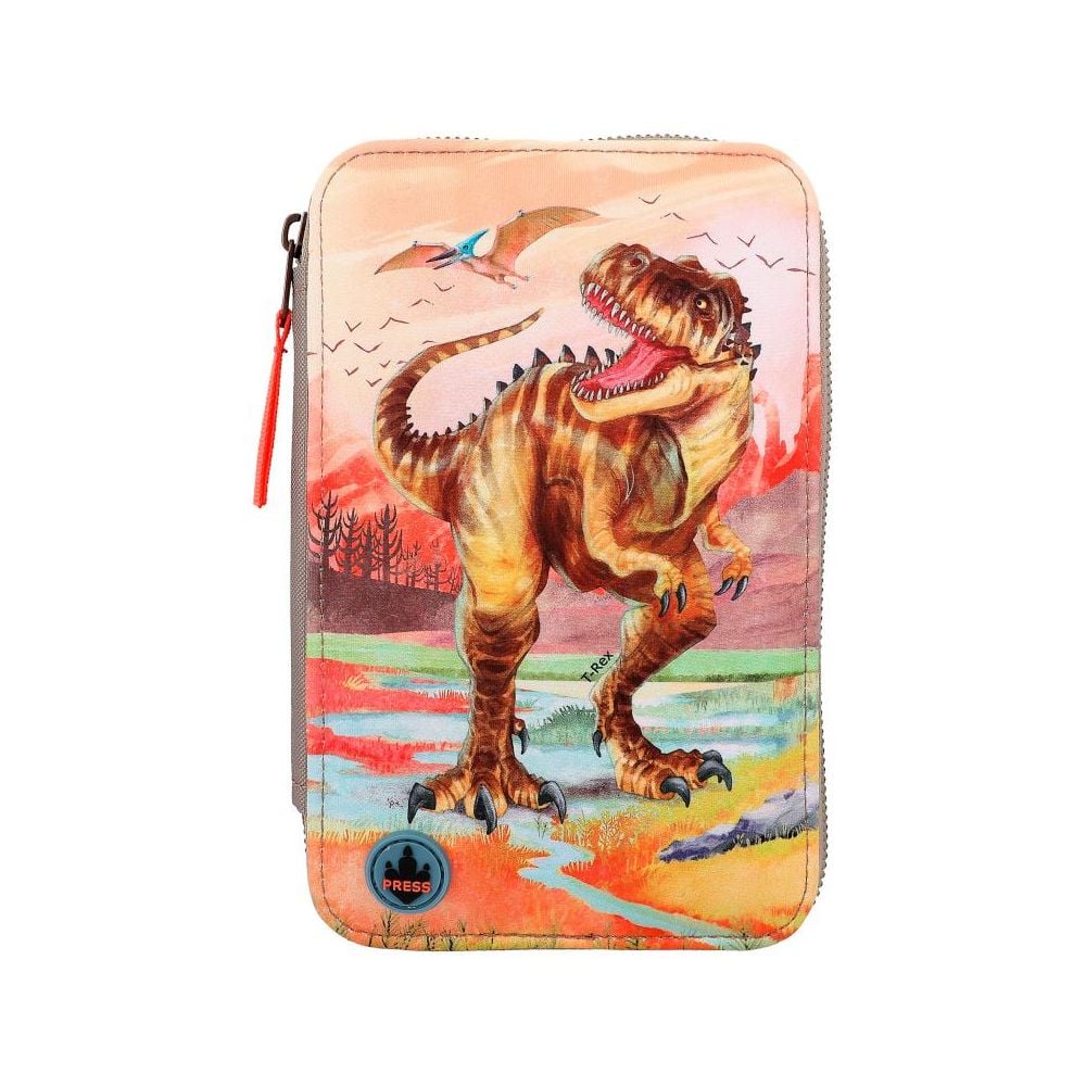 Penar cu trei compartimente echipat, Depesche, Dino World, Khaki Brown