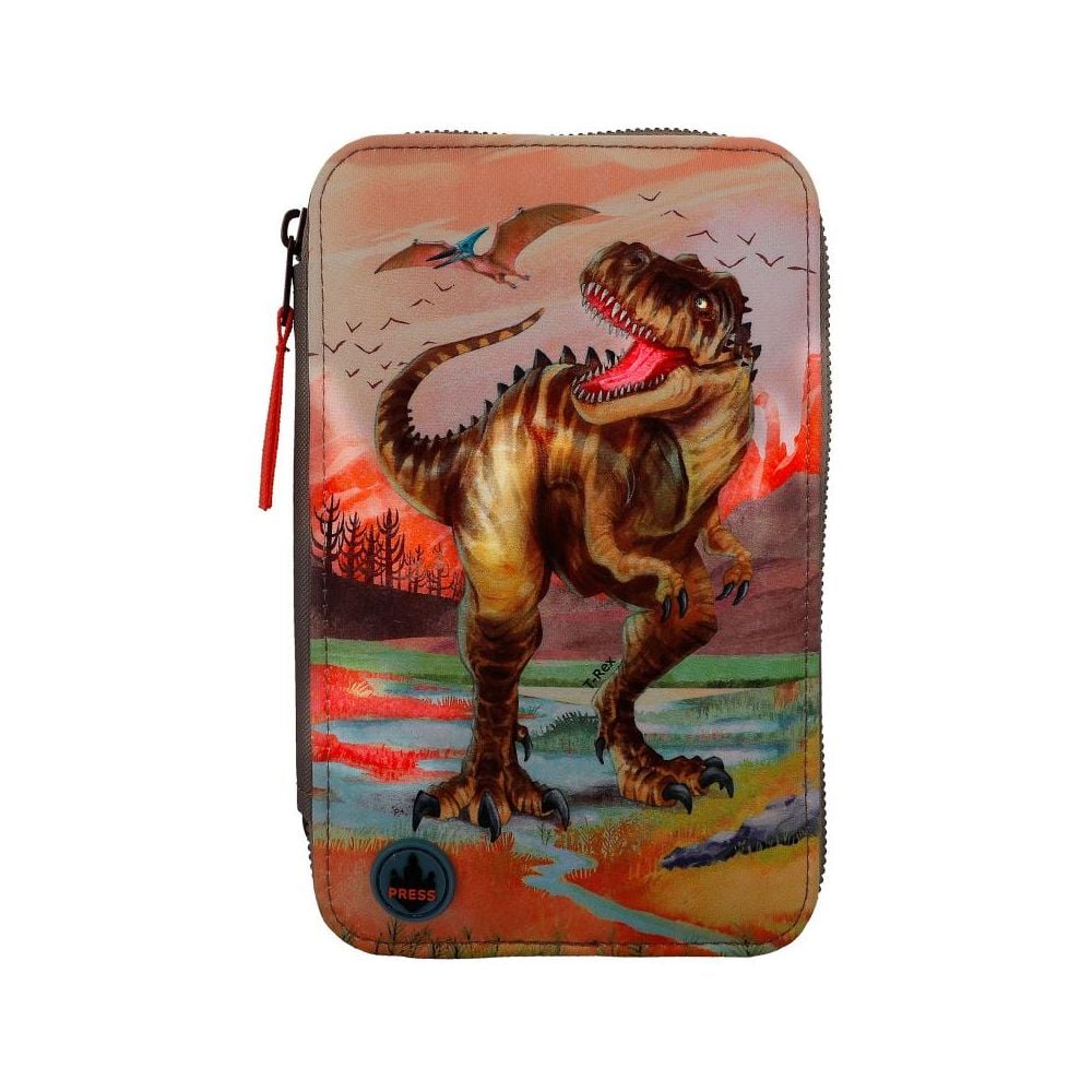 Penar cu trei compartimente echipat, Depesche, Dino World, Khaki Brown