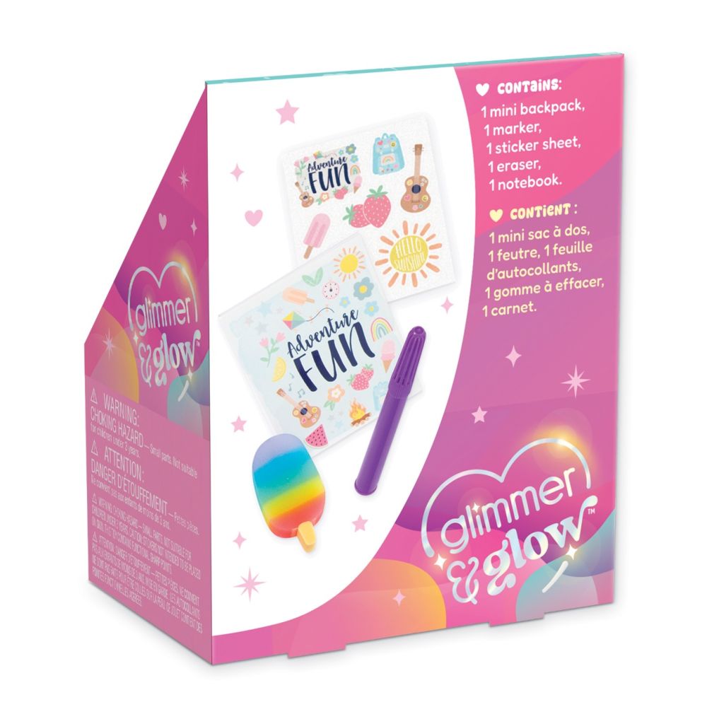 Mini ghiozdanel cu accesorii de papetarie, Glimmer & Glow, 5 piese