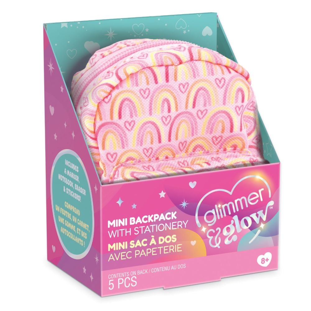 Mini ghiozdanel cu accesorii de papetarie, Glimmer & Glow, 5 piese