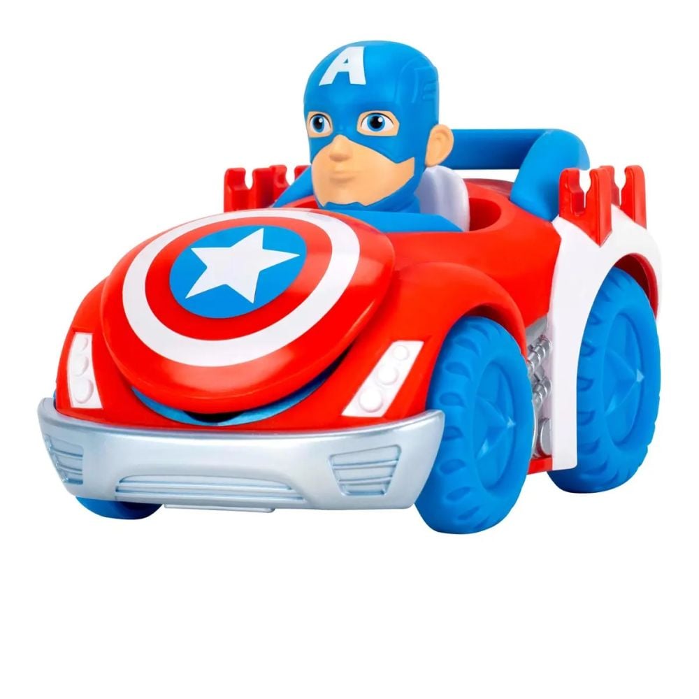 Vehicul cu lansator de sageti si figurina, Spidey and His Amazing Friends, Captain America