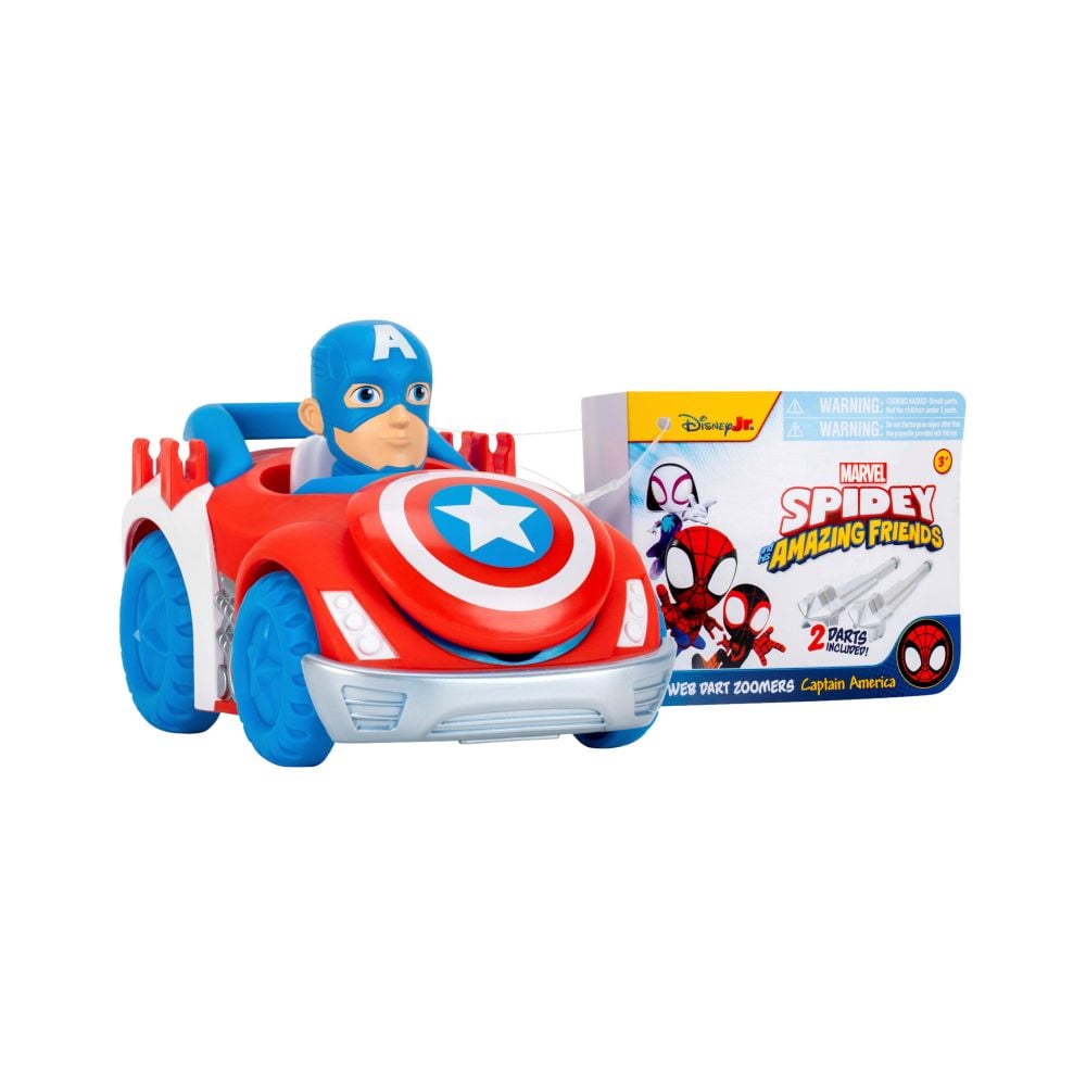 Vehicul cu lansator de sageti si figurina, Spidey and His Amazing Friends, Captain America