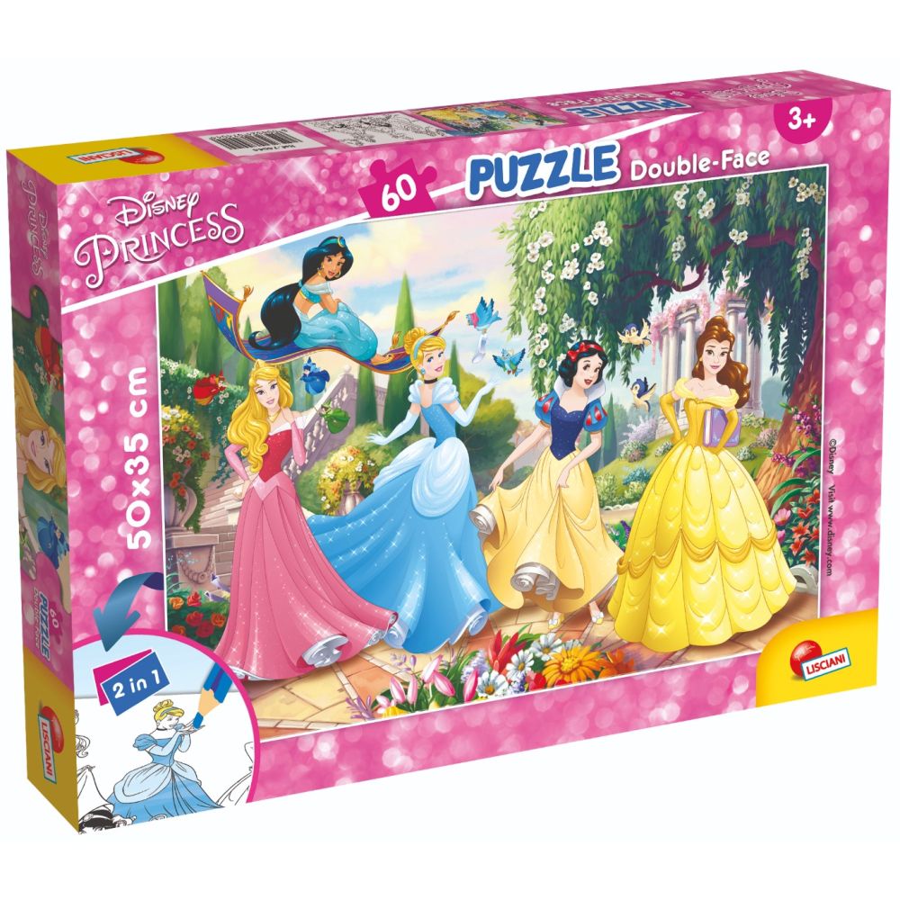 Puzzle 2 in 1 Lisciani Disney Princess, Petrecere in gradina, Plus, 60 piese