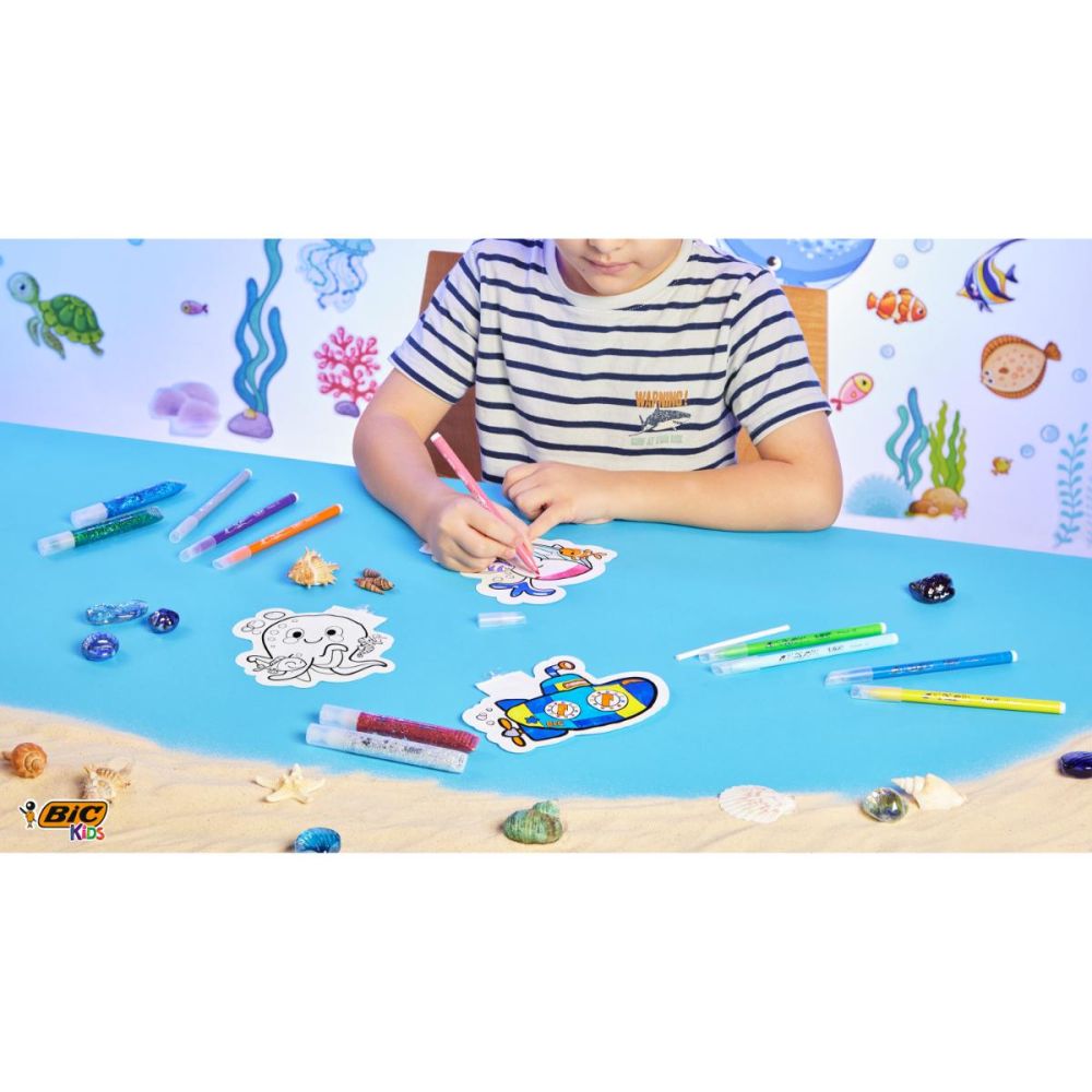 Set 3 jucarii gonflabile cu 12 markere colorate si 6 tuburi cu lipici, Bic