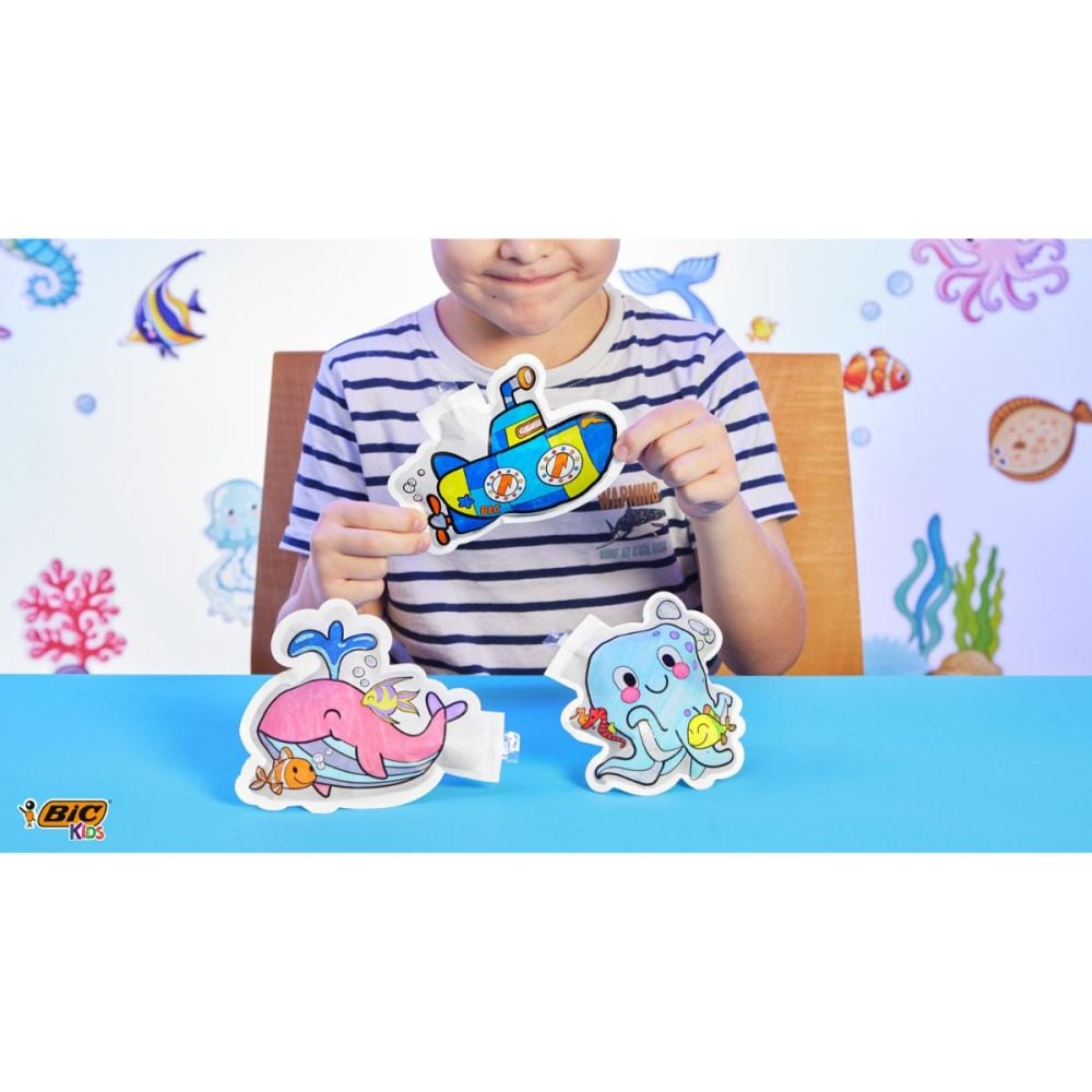 Set 3 jucarii gonflabile cu 12 markere colorate si 6 tuburi cu lipici, Bic