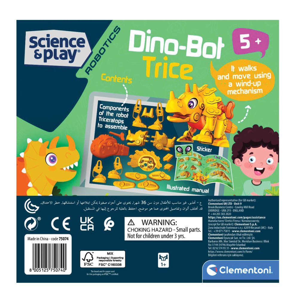 Kit de constructie, Clementoni, Science and Play, Robotul Dino Triceratops