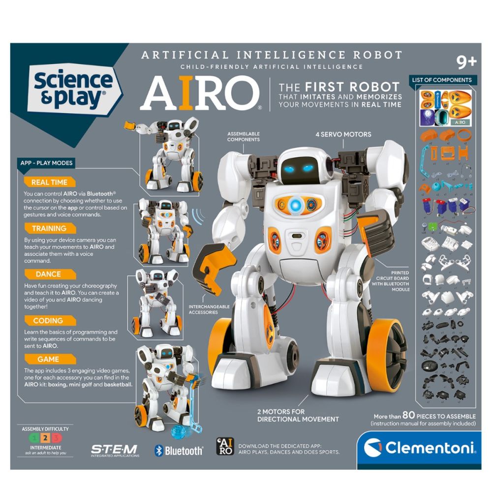 Kit de constructie, Clementoni, Robot interactiv AIRO, 80 piese