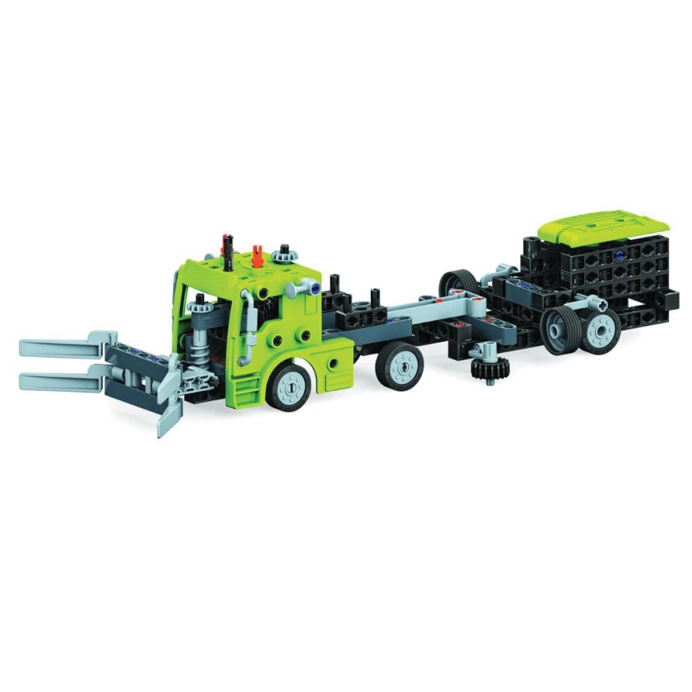 Kit de constructie, Clementoni, Science & Play, Camion cu remorca si masinute, 190 piese