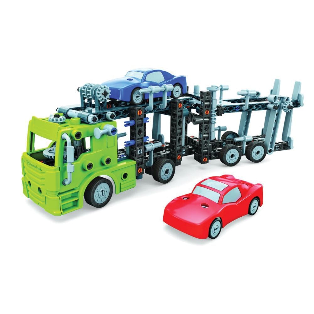 Kit de constructie, Clementoni, Science & Play, Camion cu remorca si masinute, 190 piese