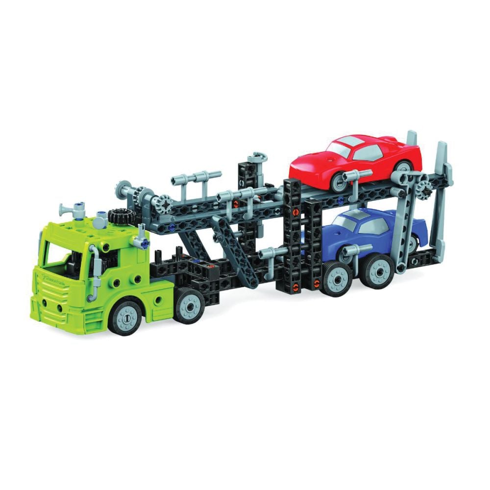 Kit de constructie, Clementoni, Science & Play, Camion cu remorca si masinute, 190 piese