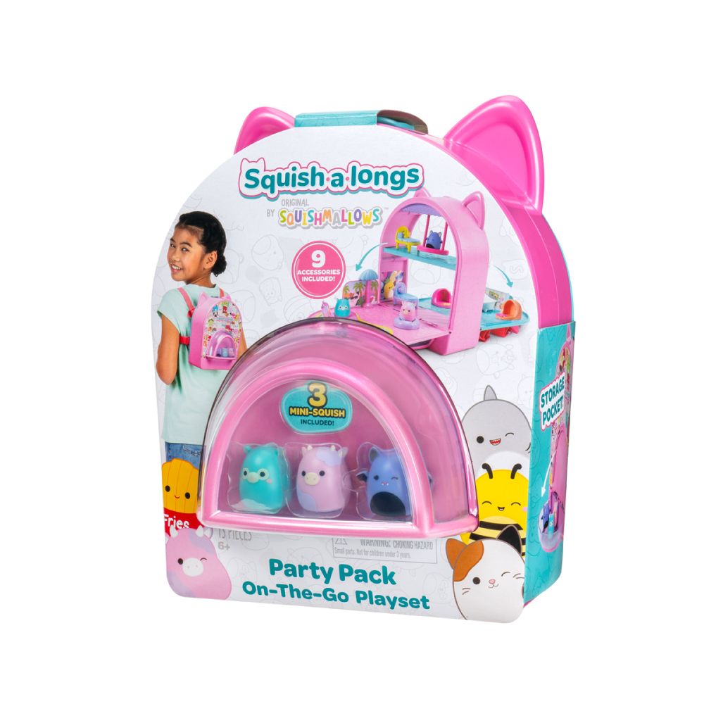 Set 3 figurine, Squishmallows, Squish a longs, Party Pack On the Go, 9 accesorii