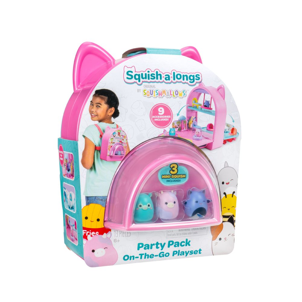Set 3 figurine, Squishmallows, Squish a longs, Party Pack On the Go, 9 accesorii