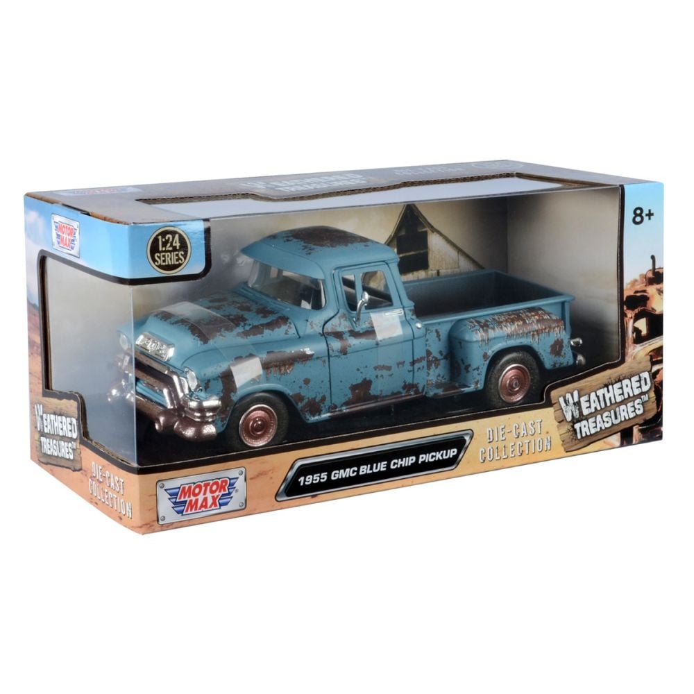 Masinuta metalica, Motormax, Weathered Treasures, 1955 GMC Blue Chip Pickup, 1:24