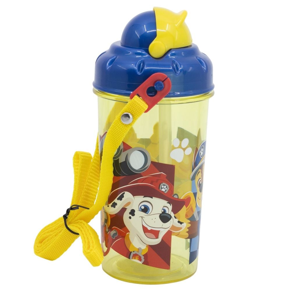 Sticla din plastic cu pai, Paw Patrol, 465 ml