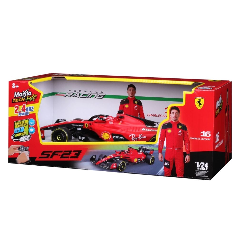 Masina de curse cu telecomanda, Maisto Tech, F-1 Ferrari SF23, 16 Charles Leclerc, 1:24