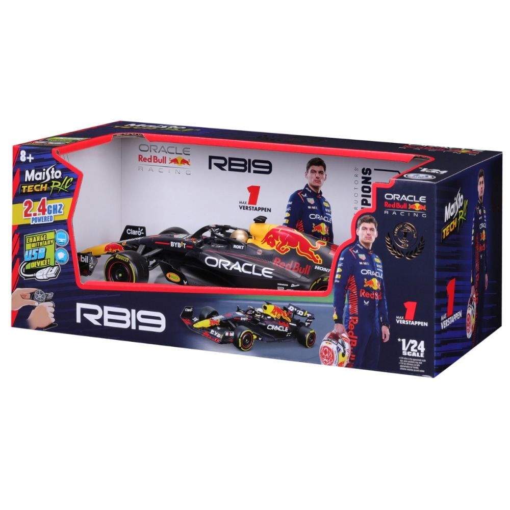 Masina de curse cu telecomanda, Maisto Tech, F-1 Ferrari RB19, Max Verstappen, 1:24