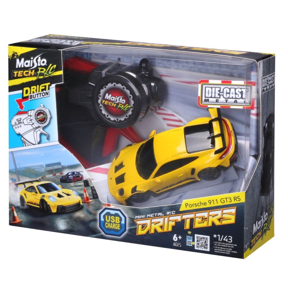 Masina metalica cu telecomanda, Maisto, Drifters, Porsche 911 GT3 RS, 1:43, Galben