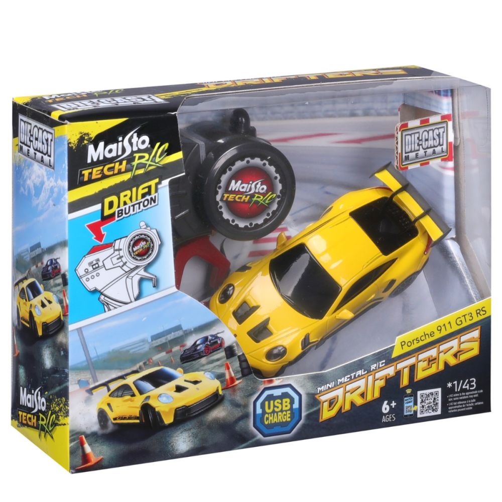 Masina metalica cu telecomanda, Maisto, Drifters, Porsche 911 GT3 RS, 1:43, Galben