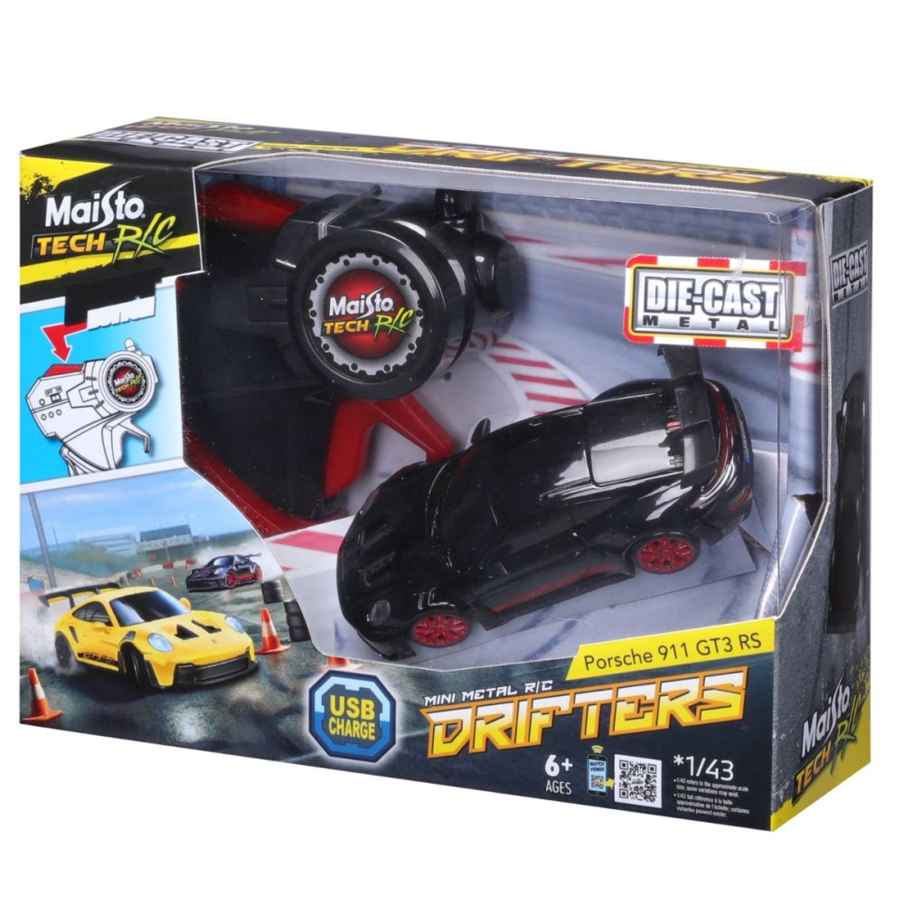 Masina metalica cu telecomanda, Maisto, Drifters, Porsche 911 GT3 RS, 1:43, Negru