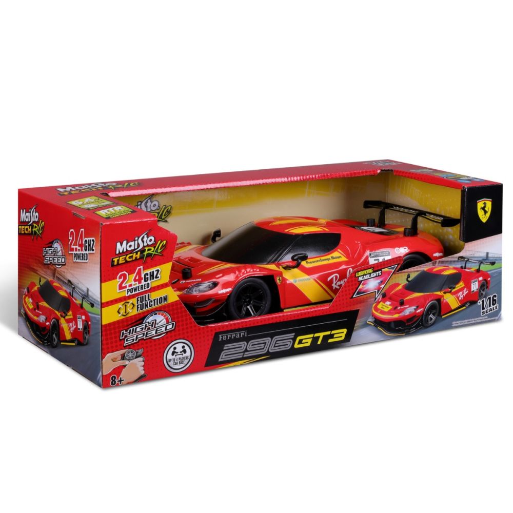 Masina de curse cu telecomanda, Maisto Tech, Ferrari 296 GT3, 1:16