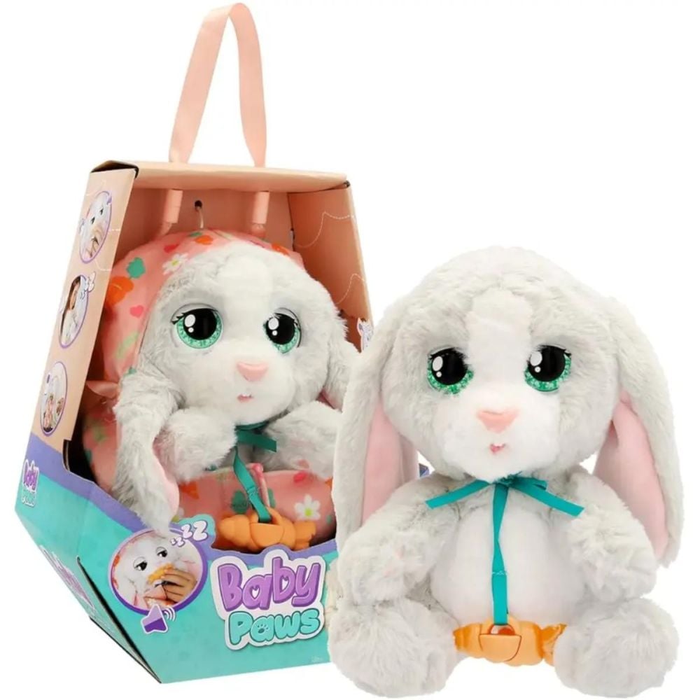 Jucarie de plus interactiva, Baby Paws, Iepuras, 24 cm