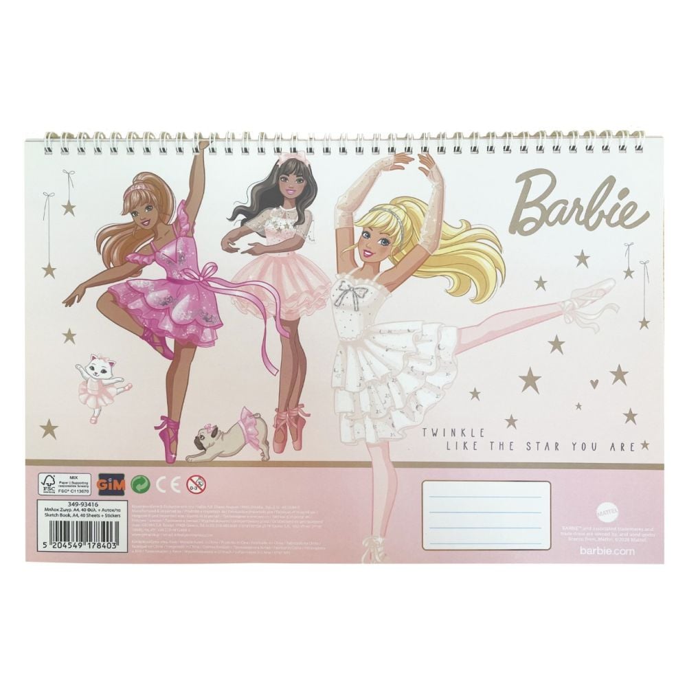 Bloc de desen si stickere, Barbie, Ballet, 40 file