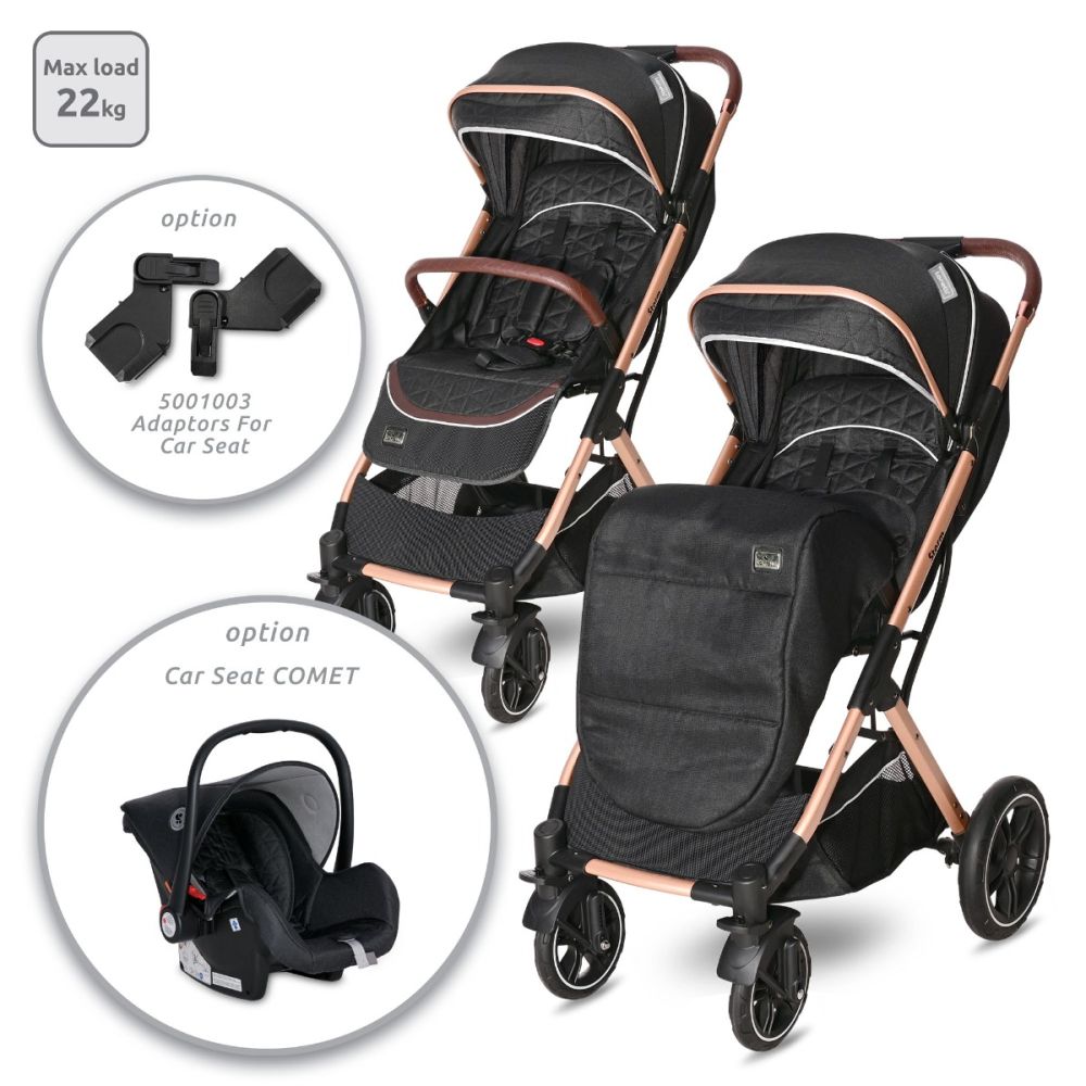 Carucior pentru nou-nascut, Lorelli Storm, pana la 22 kg, cadru aluminiu, Luxe Black