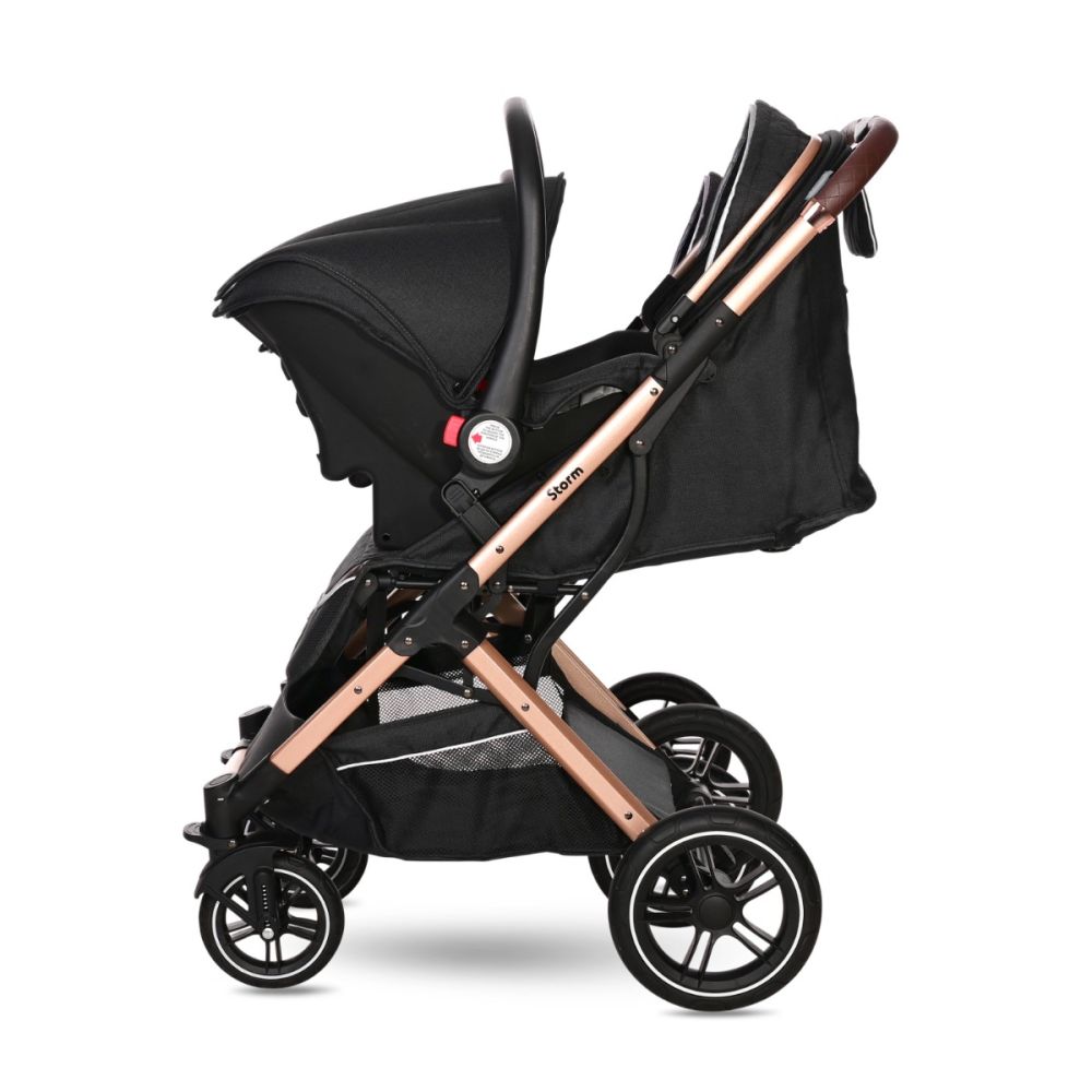Carucior pentru nou-nascut, Lorelli Storm, pana la 22 kg, cadru aluminiu, Luxe Black