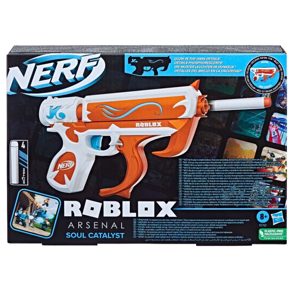 Blaster Nerf cu 4 sageti din spuma, Roblox Arsenal Soul Catalyst
