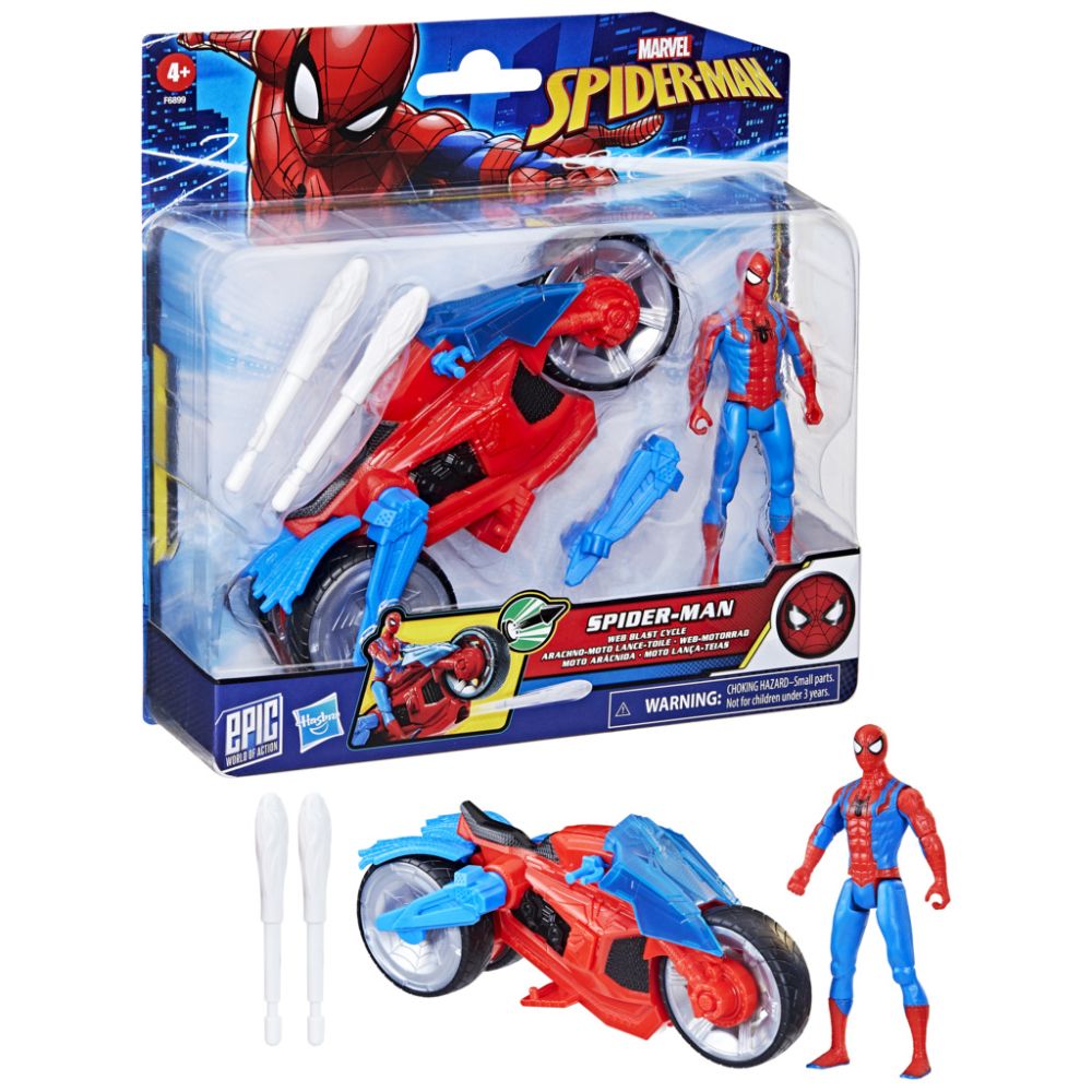 Set figurina cu motocicleta, Spiderman, Web Blast Cycle, 10 cm, F6899