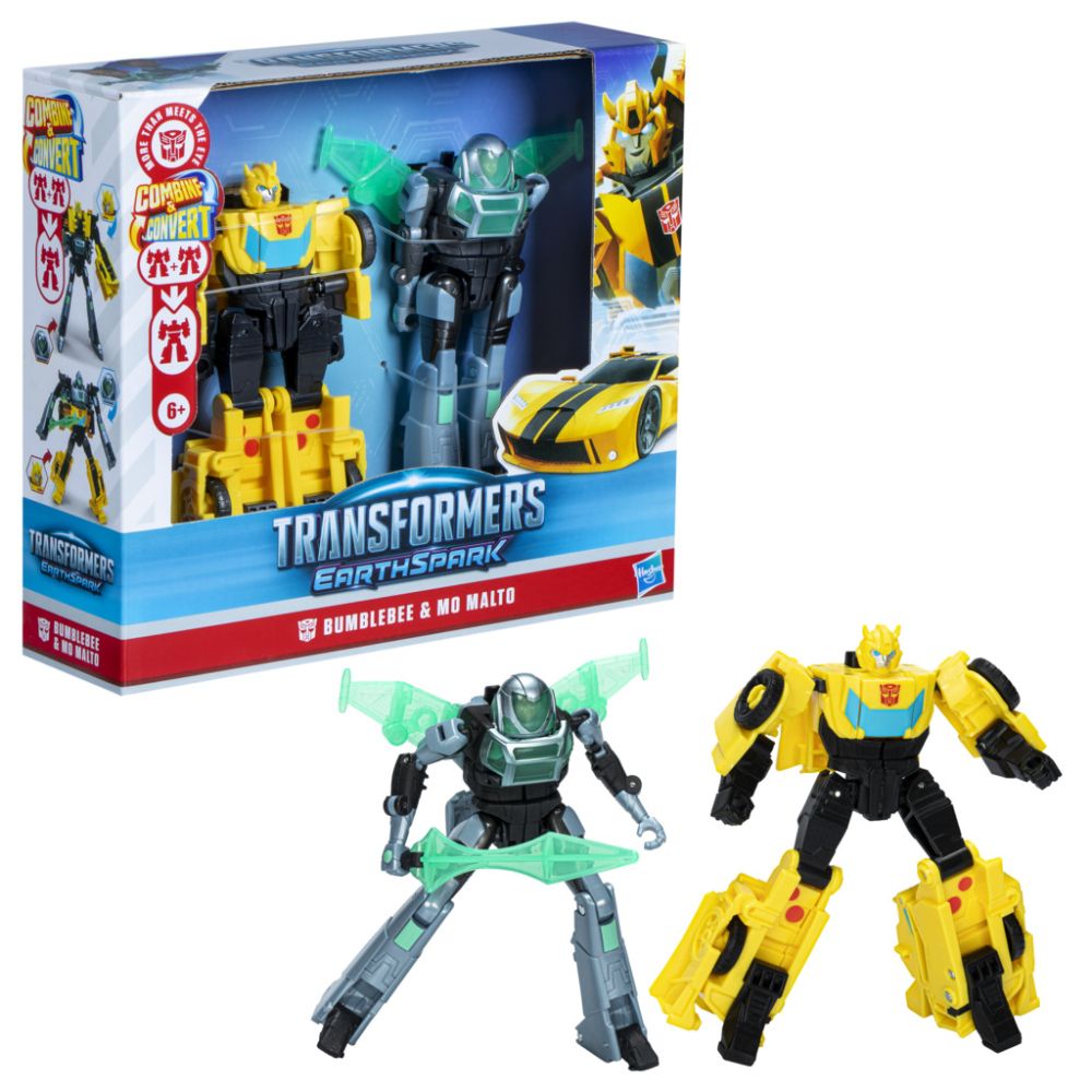 Set 2 figurine Transformers, Earthspark, Bumblee Bee si Mo Malto